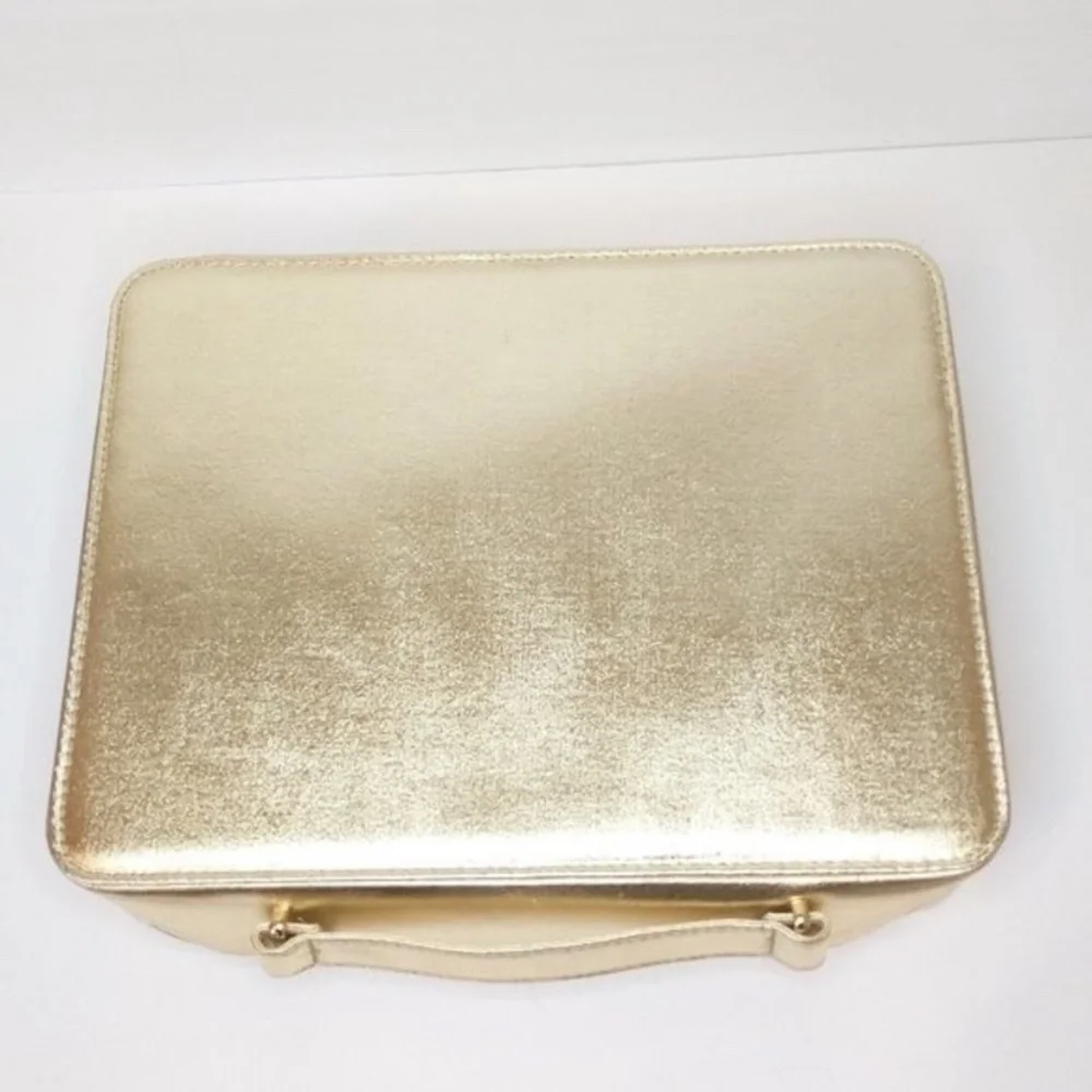 New! Lancome Gold Shiny Makeup Box Tote Bag, Handle, Zipper - Holiday